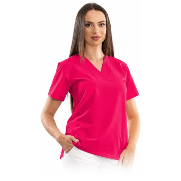 Women's Relax Fit medical blouse with a deep V-neck, colour Amarant