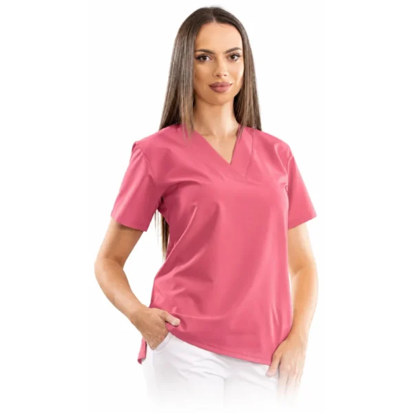 Bluză medicală damă Relax Fit cu decolteu V petrecut, culoare Ash pink