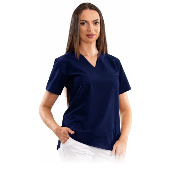 Bluză medicală damă Relax Fit cu decolteu V petrecut, culoare Classic navy