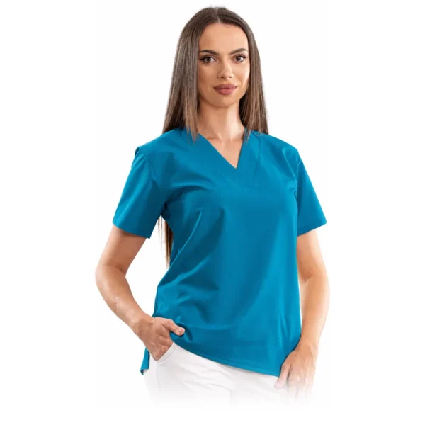 Bluză medicală damă Relax Fit cu decolteu V petrecut, culoare Dark marine