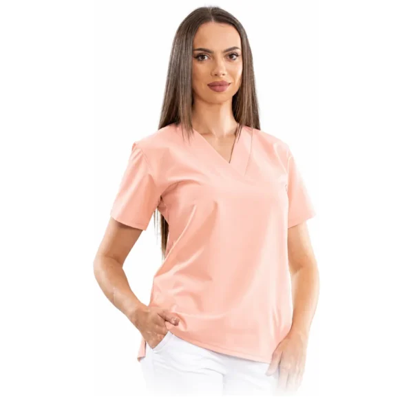 Bluză medicală damă Relax Fit cu decolteu V petrecut, culoare Powder pink
