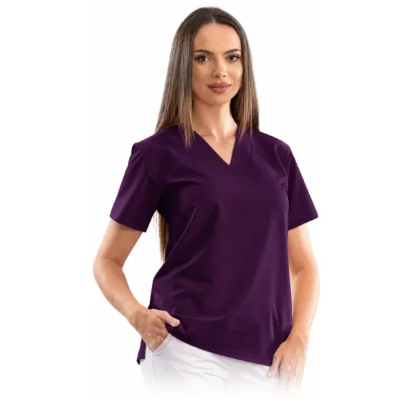 Bluză medicală damă Relax Fit cu decolteu V petrecut, culoare Purple