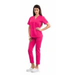 Bluză medicală damă Relax Fit cu decolteu V petrecut si buzunar marsupiu