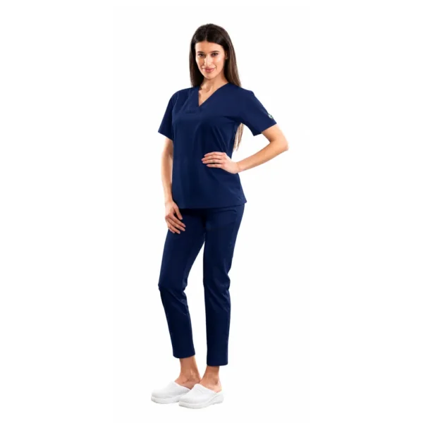 Relax Fit women’s medical blouse with crossover V-neckline and kangaroo pocket, colour Classic navy