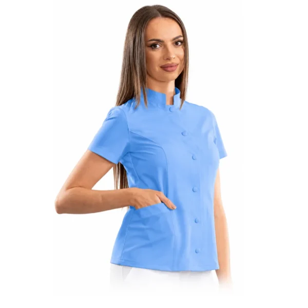 Bluză medicală damă Executive cu guler tunică, culoare Blue ashes