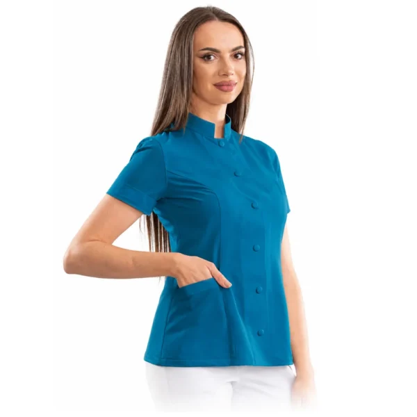 Bluză medicală damă Executive cu guler tunică, culoare Dark marine