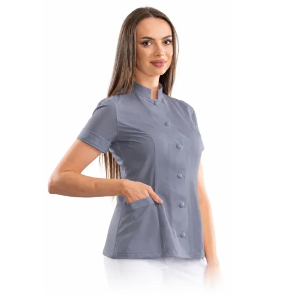 Executive women's medical blouse with mandarin collar, colour Grey
