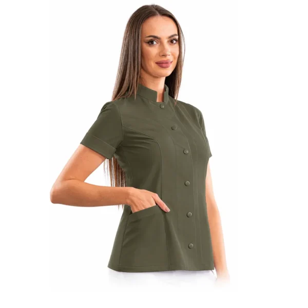 Executive women's medical blouse with mandarin collar, colour Olive