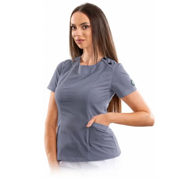 Bluză medicală damă Avant-Garde cu nasturi pe umăr, culoare Grey
