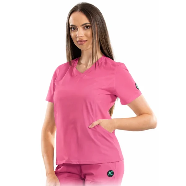 Bluză medicală damă Wrap Design cu decolteu asimetric, culoare Ash pink