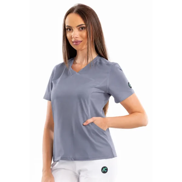 Bluză medicală damă Wrap Design cu decolteu asimetric, culoare Grey