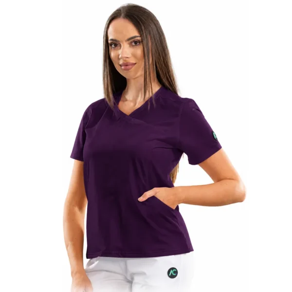 Women’s Wrap-style medical blouse with asymmetrical neckline, colour Purple