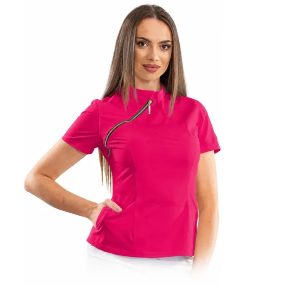 Bluză medicală damă Luxury cu fermoar asimetric, culoare Amarant