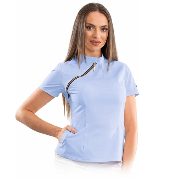 Bluză medicală damă Luxury cu fermoar asimetric, culoare Baby blue