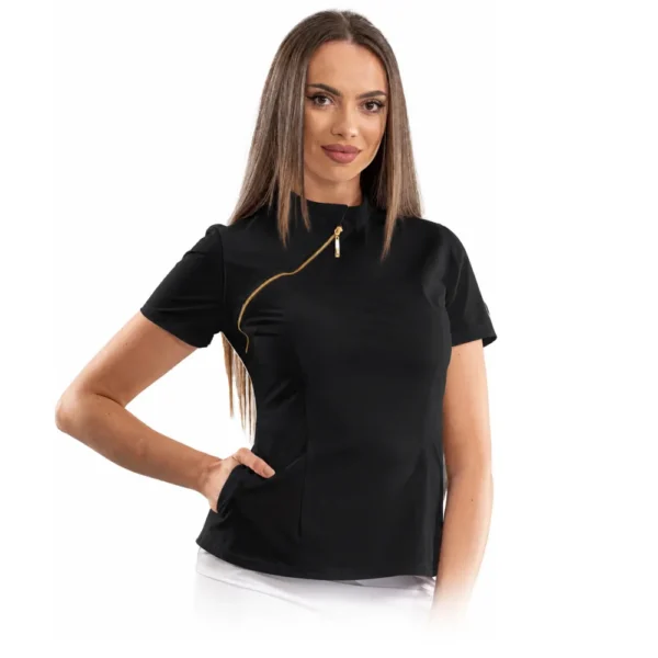 Bluză medicală damă Luxury cu fermoar asimetric, culoare Black