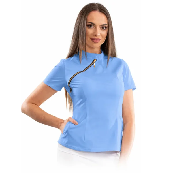 Bluză medicală damă Luxury cu fermoar asimetric, culoare Blue ashes