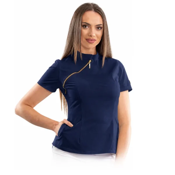 Bluză medicală damă Luxury cu fermoar asimetric, culoare Classic navy