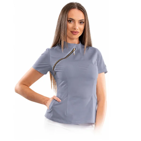 Bluză medicală damă Luxury cu fermoar asimetric, culoare Grey