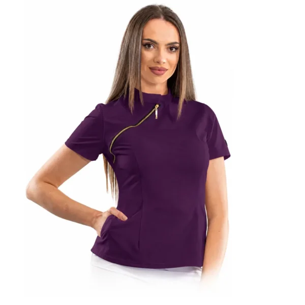 Bluză medicală damă Luxury cu fermoar asimetric, culoare Purple