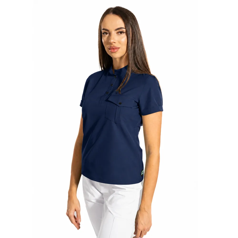 Bluză medicală damă Urban Style cu guler tunică, culoare Classic navy