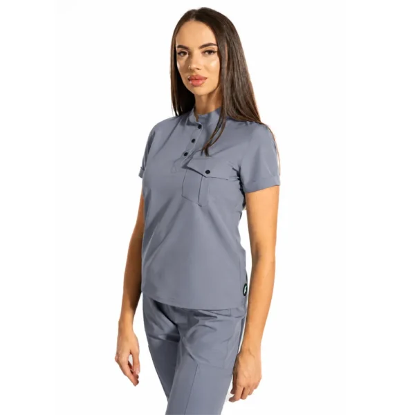 Bluză medicală damă Urban Style cu guler tunică, culoare Grey