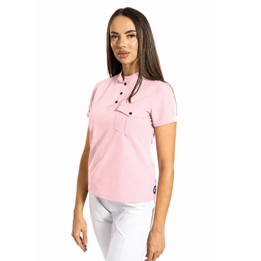 Bluză medicală damă Urban Style cu guler tunică, culoare Light pink B