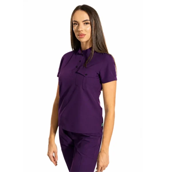 Urban Style women’s medical blouse with mandarin collar, colour Purple