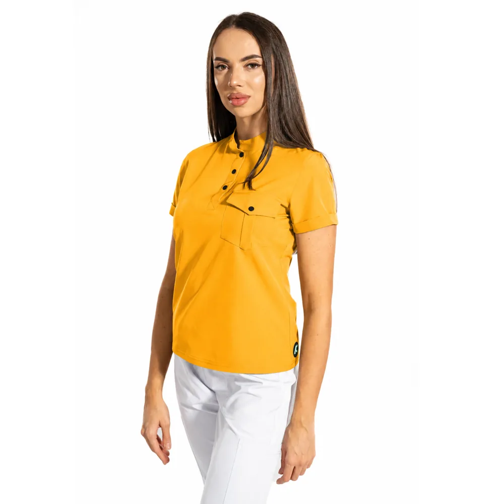 Bluză medicală damă Urban Style cu guler tunică, culoare Sunflower