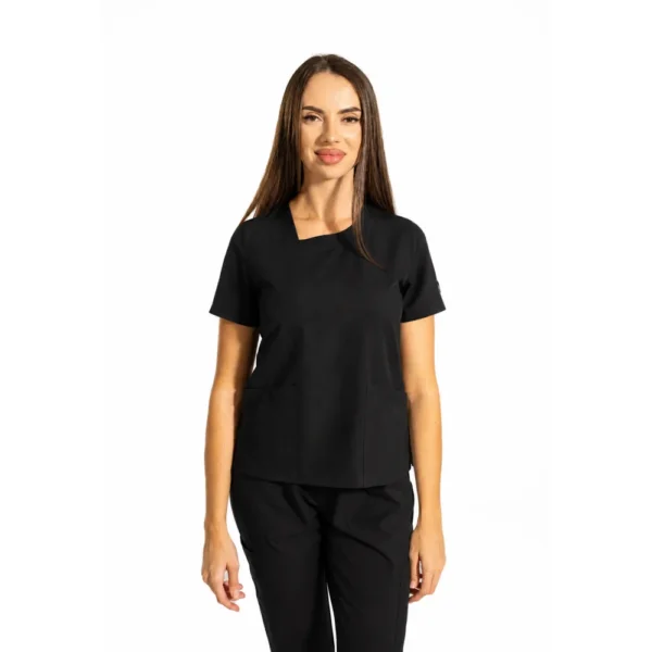 Dynamic Shift women’s medical blouse with asymmetrical neckline, colour Black