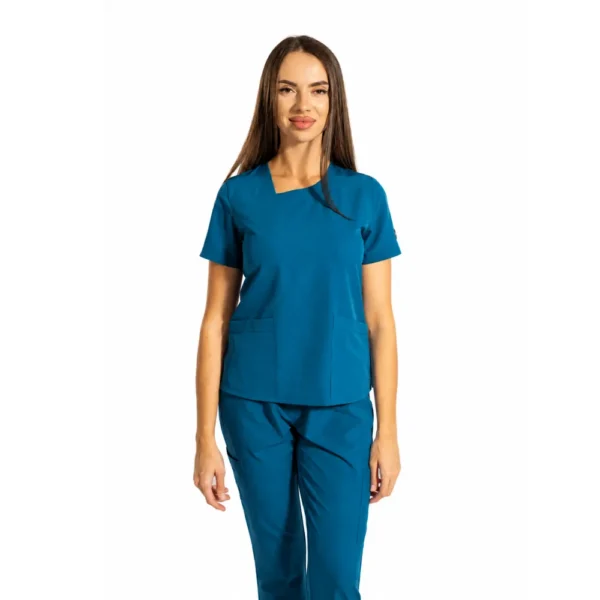 Dynamic Shift women’s medical blouse with asymmetrical neckline, colour Dark marine