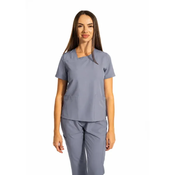 Bluză medicală damă Dynamic Shift cu decolteu asimetric, culoare Grey