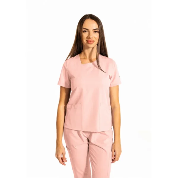 Bluză medicală damă Dynamic Shift cu decolteu asimetric, culoare Powder pink