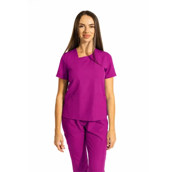 Bluză medicală damă Dynamic Shift cu decolteu asimetric, culoare Raspberry