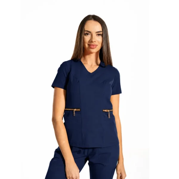 Zip-Glam women’s medical blouse with V-neckline, colour Classic navy