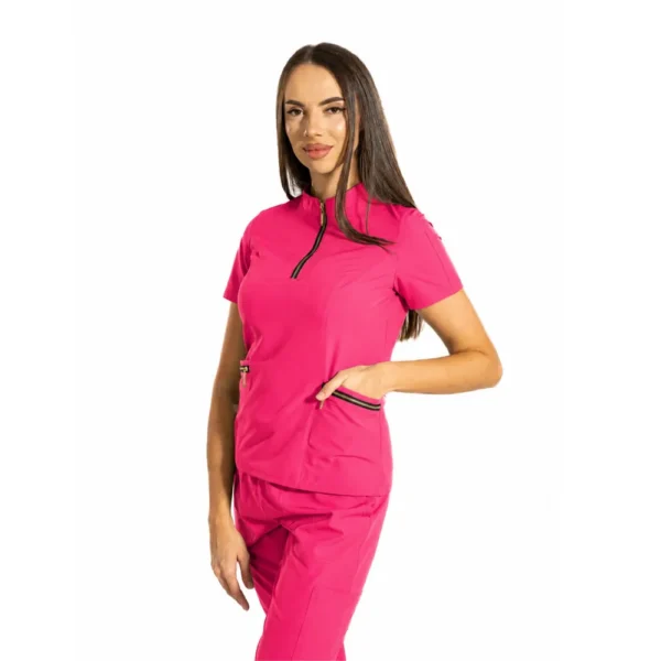 Elite Zip women’s medical blouse with mandarin collar, colour Amarant