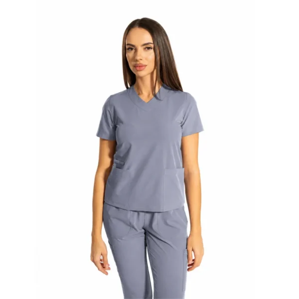 Bluză medicală damă Essential Comfort cu decolteu în V, culoare Grey