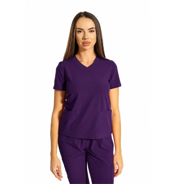 Bluză medicală damă Essential Comfort cu decolteu în V, culoare Purple