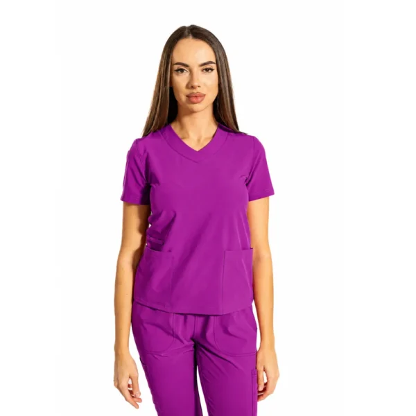 Bluză medicală damă Essential Comfort cu decolteu în V, culoare Raspberry