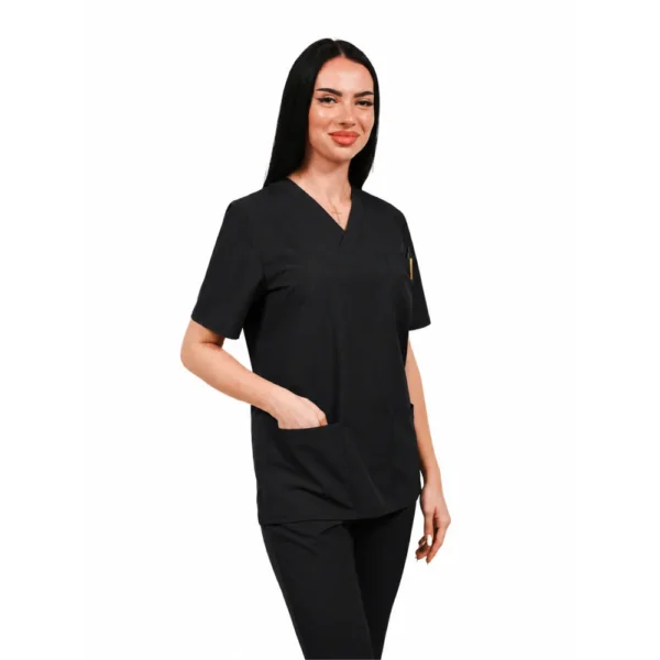 Bluză medicală damă Smart-Clasic cu decolteu petrecut, culoare Black