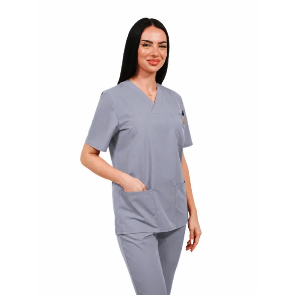 Bluză medicală damă Smart-Clasic cu decolteu petrecut, culoare Grey