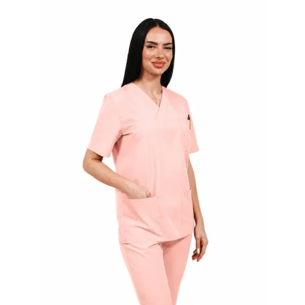 Bluză medicală damă Smart-Clasic cu decolteu petrecut, culoare Powder pink