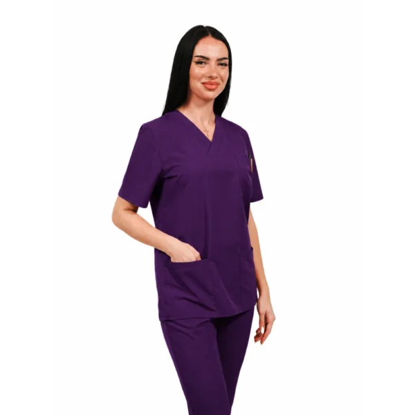 Bluză medicală damă Smart-Clasic cu decolteu petrecut, culoare Purple