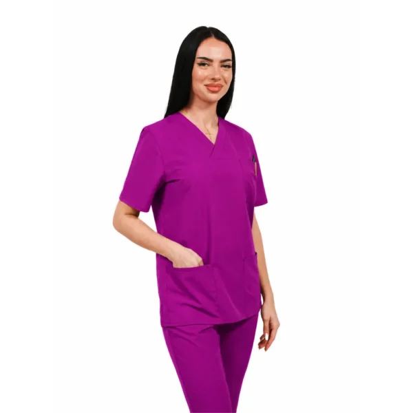 Smart Classic women’s medical blouse with wrap neckline, colour Raspberry