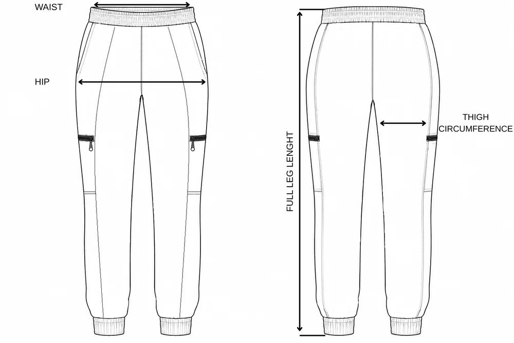 Punctele de măsurare pentru Pantaloni medicali damă Active Jogger cu buzunare laterale