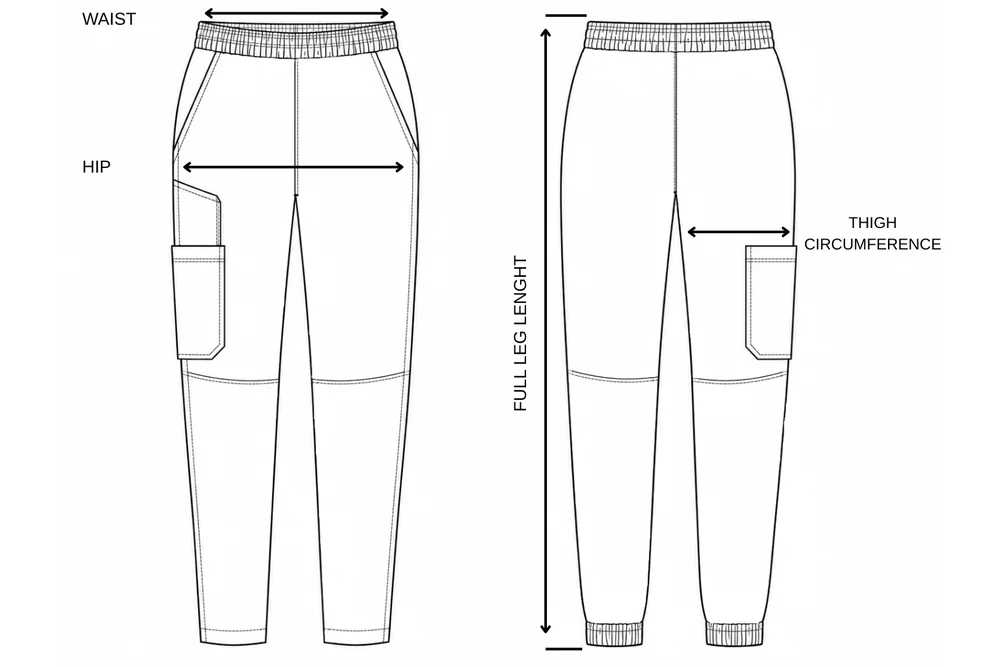 Punctele de măsurare pentru Pantaloni medicali damă Active Jogger Multi-Pocket